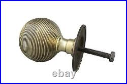 110mm Very Large Solid Antique Brass Beehive Centre Door Knob Pull Front Handle