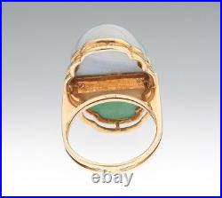 14K Yellow Gold Diamond Cocktail Ring Carved Aventurine Lavender Banded Agate