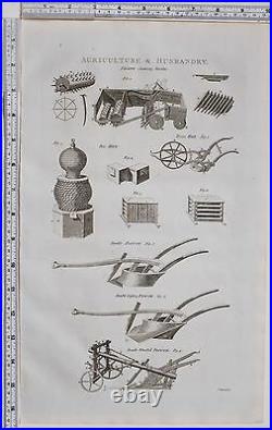 1788 Antique Print Agriculture & Husbandry Various Horse Plough Hoe Bee Hive