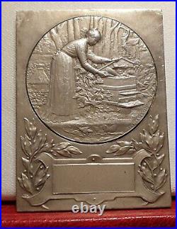 1920 rare Apiculture french art deco bronze plaque by PILLET 52mm bee hive award