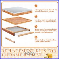 1 Set Beehive Parts Kit for 10 Frame Bee Hive, Includes Telescoping Top Cover, I