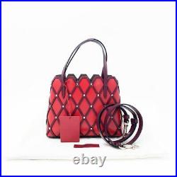 $2150 Valentino Small Beehive Tote Red Leather Shoulder Bag