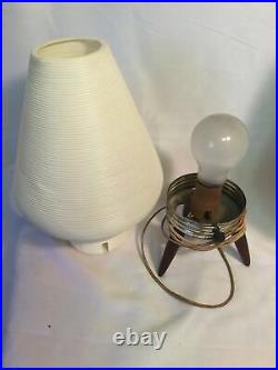 2 Vintage Mid Century Modern Atomic Plastic Beehive Tripod Table Lamp 1960s MCM