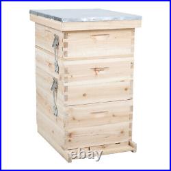 3 Tiers Wooden Langstroth Beehive Box Hive Frames Beekeeping Honey Brood Box