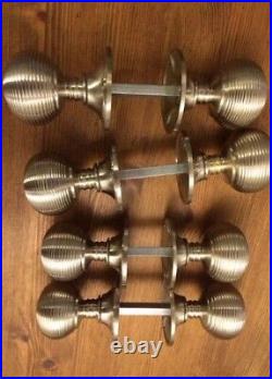 4 PAIRS Satin chrome Beehive door knobs, Victorian Antique style Beehive handles