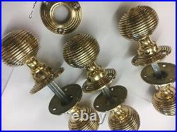 4 Pair Of Brass Beehive Door Knobs Antique Style reeded Real Brass Door Handles