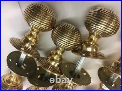 4 Pair Of Brass Beehive Door Knobs Antique Style reeded Real Brass Door Handles