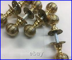 4 Pair Solid Brass Beehive Door Knob Vintage Style Reeded Brass Door Pull Handle