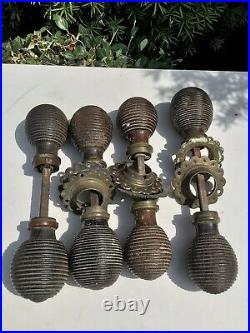 4 Pairs Of Reclaimed antique Old beehive door handles Knobs reeded wood Metal