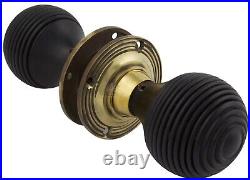 4 Pairs of Black Ebonised Aged Brass Wooden Beehive Door Knobs Hard Wood Rim