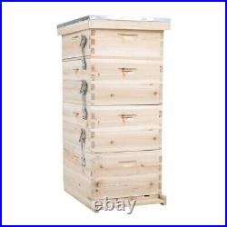 4 Tier Langstroth Beehive Box Wooden Hive Frames Beekeeping Honey Brood Boxes