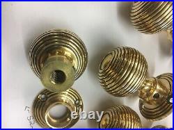 4 X Pairs Solid Brass Beehive Door Knobs reeded Vintage Brass Door Handles (4)