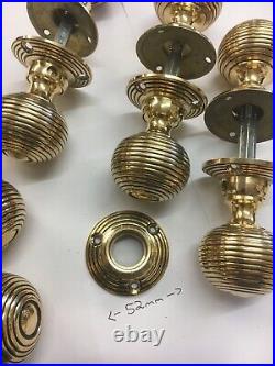 4 X Pairs Solid Brass Beehive Door Knobs reeded Vintage Brass Door Handles (4)