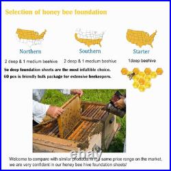 60Pcs Bee Hive Foundation Sheets, 9 Langstroth Beehive Wax Foundation, Deep Bee