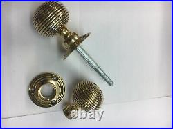 6 Pairs Brass Beehive Door Knobs Antique Vintage Style reeded Brass Door Handles