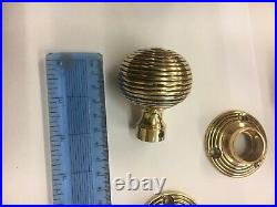 6 Pairs Brass Beehive Door Knobs Antique Vintage Style reeded Brass Door Handles