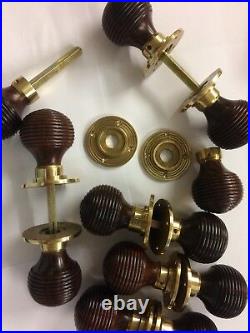 6 pairs Rosewood Beehive door handle, REEDED Victorian antique beehive DOOR Knobs