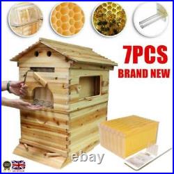 7Pcs Auto Flowing Honey Beehive Frames+Wooden Bee Hive Beekeeping House Box Set