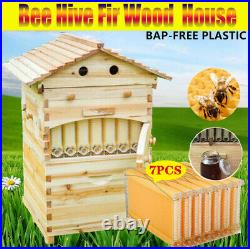 7Pcs Auto Free Flow Honey Beehive Frames + Beekeeping Bee Hive Brood Wood Box