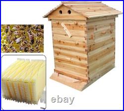 7Pcs Auto Free Flow Honey Beehive Frames + Beekeeping Bee Hive Brood Wood Box