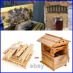 7X Auto Honey Bee Hive Flowing Frames+Double Beehive Beekeeping Brood House Box