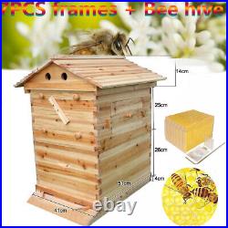 7X Upgraded Auto Honey Frame +Wooden Bee Hive House Comb Beehive Box Kit