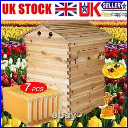 7 Pcs Auto Free Flow Honey Beehive Frames + Beekeeping Brood Cedarwood Box UK