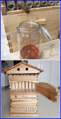 7 Upgraded Auto Seeping Honey Frame +Wooden Bee Hive House Comb Beehive Box Kit