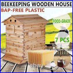7 Upgraded Auto Seeping Honey Frame +Wooden Bee Hive House Comb Beehive Box Kit