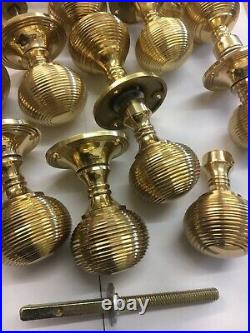 8 Pairs Brass Beehive Door handles Antique Style reeded Brass Door Rim Knobs