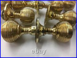 8 Pairs Brass Beehive Door handles Vintage Style reeded Mortice Brass Door Knobs