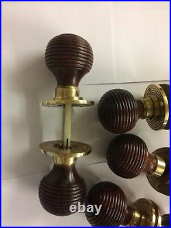 8 pairs Rosewood Beehive door handle, REEDED Victorian antique beehive Door Knobs