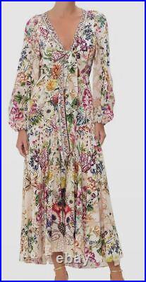 $949 Camilla Women Ivory Queens Bee Hive Long Sleeve Silk Cover-up Dress Size M