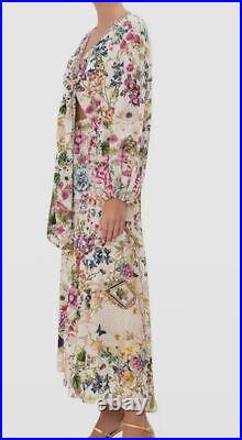 $949 Camilla Women Ivory Queens Bee Hive Long Sleeve Silk Cover-up Dress Size M