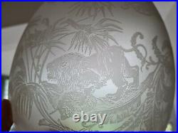 AF Original Victorian LIONS? Etched Beehive Glass Oil Lamp Shade 4 inch fitter