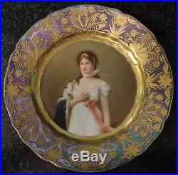 A Rare Dresden Art Nouveau Cabinet Plate Queen Louise signed Wagner Raised gold