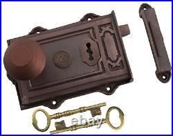 Aged Bronze Davenport Rim Lock With Bronze Beehive Door Knobs Solid Brass
