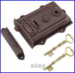 Aged Bronze Davenport Rim Lock With Bronze Beehive Door Knobs Solid Brass