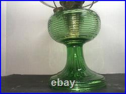 Aladdin Oil Lamp Green Beehive Lamp With Milk glass Shade, Chimney, model b burner