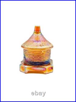 Amber Carnival Glass Bee Hive Honey Jar Whimsical Home Decor Bee Box