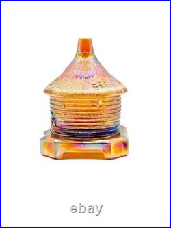 Amber Carnival Glass Bee Hive Honey Jar Whimsical Home Decor Bee Box