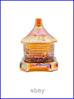 Amber Carnival Glass Bee Hive Honey Jar Whimsical Home Decor Bee Box