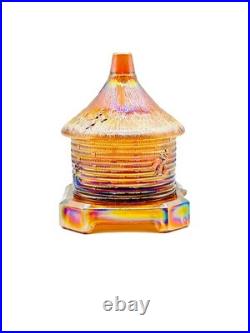 Amber Carnival Glass Bee Hive Honey Jar Whimsical Home Decor Bee Box