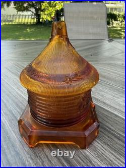 Amber Glass Bee Hive Lidded Honey Pot