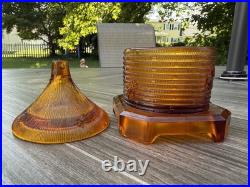 Amber Glass Bee Hive Lidded Honey Pot