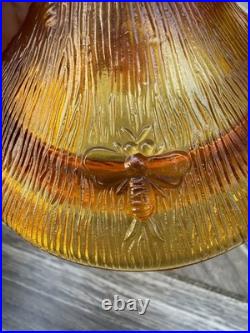 Amber Glass Bee Hive Lidded Honey Pot
