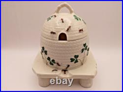 Antique Belleek Bee Hive Honey Pot Black Mark 1891-1926