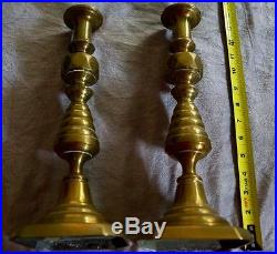 Antique Brass Candlestick Pair England #223980 Beehive 1890's Approx 13 Tall