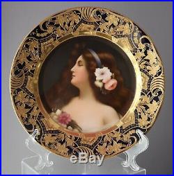 Antique Cabinet Portrait Plate Lady Bianca Beehive Royal Vienna depose gold ornt