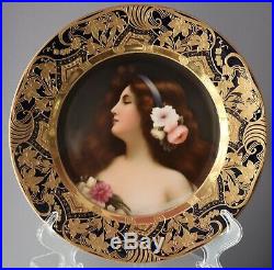 Antique Cabinet Portrait Plate Lady Bianca Beehive Royal Vienna depose gold ornt